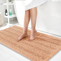 OLANLY Thick Bathroom Runner Rugs 44x24, Extra Absorbent Chenille Striped Bath Rugs, Rubber Backing, Machine Wash Dry, Long Bath Mats for Bathroom Floor, Tub and Shower, Home Decor Accessories, Peach