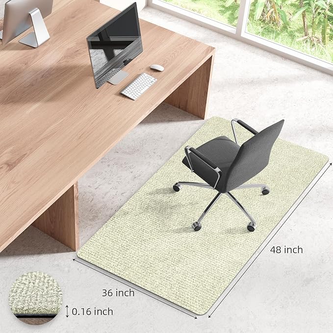 Office Chair Mat for Hardwood Floors 48"x36", Durable Non-Slip Large Tile Floor Protector, Anti-Scratch Thick Heavy-Duty Recyclable Gliding Desk Mats for Computer Rolling Chairs, Off White