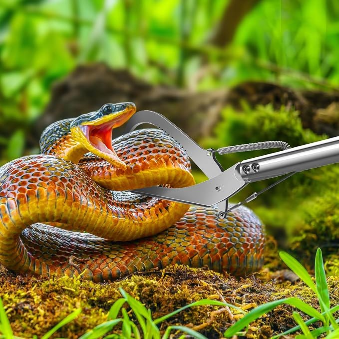 IC ICLOVER 60" Professional Snake Tongs, Extra Long Repitle Grabber Heavy Duty Rattle Snake Catcher Wide Jaw Handling Tool with Auto Lock, Non-Slip Grip Handle for Snake Moving Catching Transport