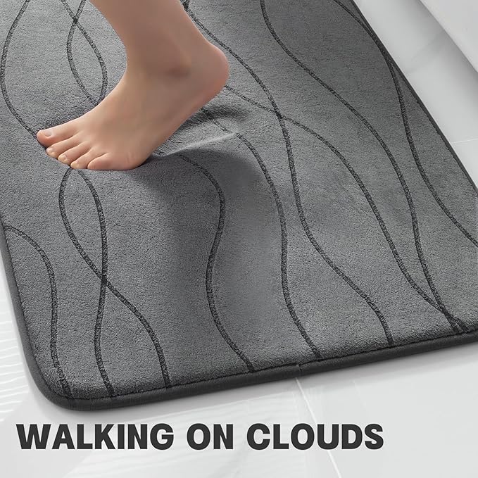 YIHOUSE Memory Foam Bathroom Rug Sets, Dark Grey, 2 Piece-U Shape Small Mat | Ultra Soft, Absorbent, Non-Slip, Machine Washable