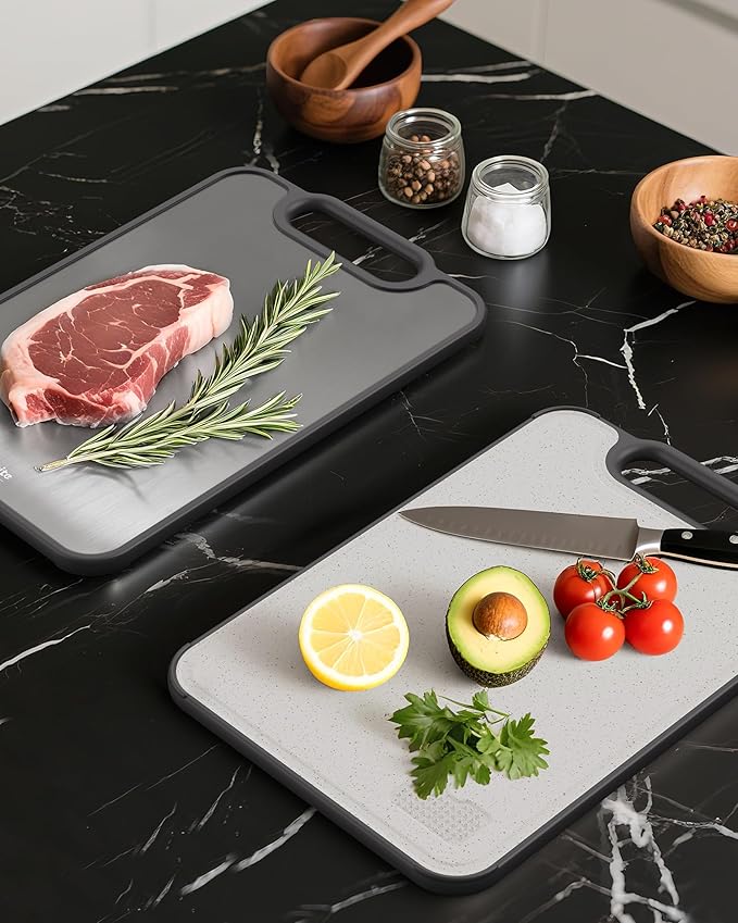 G.C&yite Titanium Cutting Board for kitchen, 2-in-1 Pure Titanium Chopping Board with Wheat Straw PP for Food Safety, Lightweight No Toxic, Kitchen Gifts 15.5" x 10.5", 1-Pcs (Dark Gray)