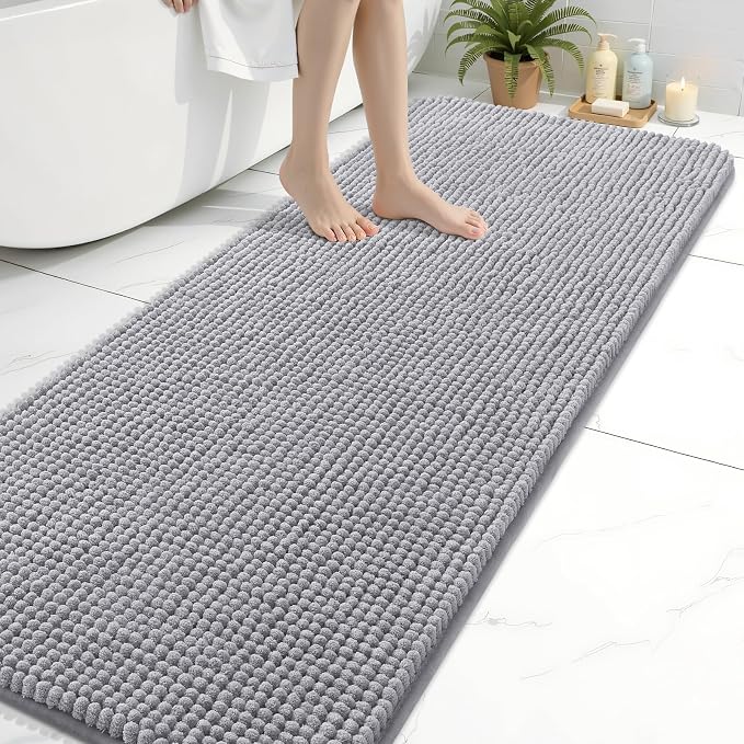 Arotive Bathroom Rugs 70" x 24", Ultra Soft Absorbent Chenille Bath Rugs, Non-Slip Rubber Backing, Machine Washable Bath Mats for Bathroom Floor, Tub and Shower, Home Decor Accessories, Grey