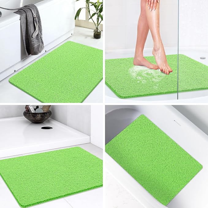 LuxStep Shower Mat Bathtub Mat,32x16 inch, Non-Slip Bath Mat with Drain, Quick Drying PVC Loofah Bathmat for Tub,Shower,Bathroom,Grass Green