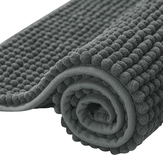 SUBRTEX Bathroom Rugs Chenille Bath Rug Soft Short Plush Bath Mat Soft Shower Mat Water Absorbent Shower Mat Quick Dry Machine Washable(Gray,18" x 24")