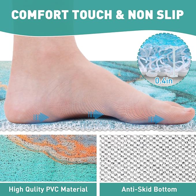 Square Shower Mat Non Slip: 32 x 24 Inch Extra Large Shower Mats with Drain Hole in Middle - PVC Loofah Anti Slip Shower Floor Matt for Inside Shower