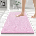 Smiry Luxury Chenille Bathroom Rugs 24x16, Extra Soft and Absorbent Shaggy Bath Mat, Machine Washable, Non-Slip Plush Carpet Runner for Tub, Shower, and Floor, Home Decor Accessories, Pink