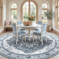 RELEANY Area Rugs Round 10ft Washable Non-Slip, Floral Vintage Distress Medallion Carpet for Living Room Bedroom Dining Room, Light Gray Grey White