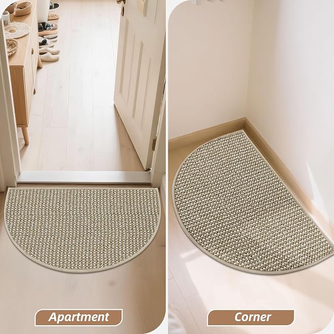 BEQHAUSE Dirt Trapper Door Mat 17" x 30" Half Circle Non-Slip Washable Doormats Entrance Rugs Absorbent Welcome Low Profile Floor Mats for Front Back Door and Entryway, Light Beige