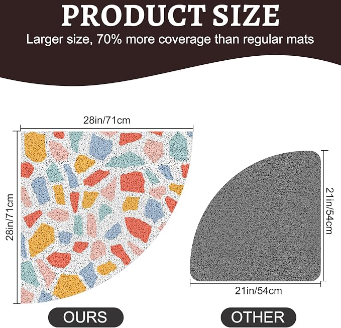 Corner Shower Mat Non Slip, 28x 28 Inches Triangular Bath Mats for Inside Shower, Soft PVC Loofah Bath Mat Without Suction Cups, Shower Mats Quick Drying and Easy Cleaning