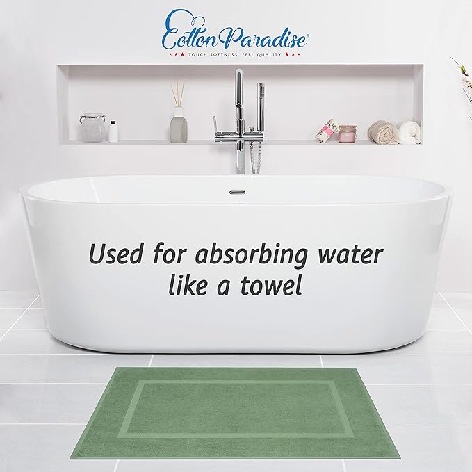 Cotton Paradise 100% Cotton Turkish Bathmat Set, Soft Absorbent Quick Dry, 2 Piece 20x34 Bathmat Floor Set, Sage Green