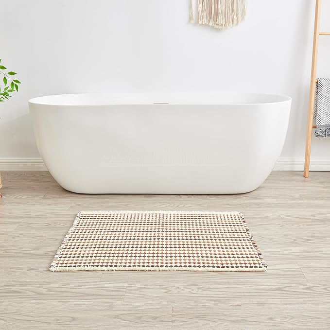 Douceur Boho Bath mat for Bathroom Floor Non Slip, Acrylic Blend Cute Bath Mats with Tassels, Quick Dry Bath mats Machine Washable, 20" x 32", Brown