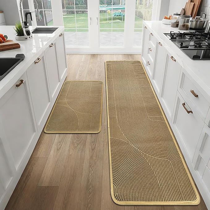 Kitchen Mat Set of 2 PCS, Anti Fatigue Kitchen Floor Mat, Kitchen Runner Cushioned Non Slip for Kichen, Office, Balcony, Yellow, 17" x 30"+17" x 59"