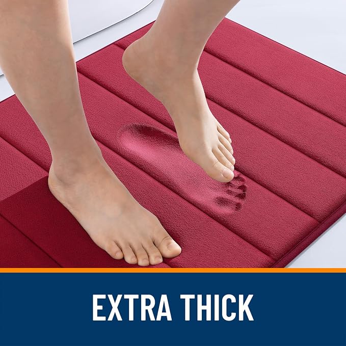 OLANLY Memory Foam Long Bathroom Rugs Runner 44x20, Super Soft Absorbent Bath Mat, Quick Dry, Machine Washable Shower Floor Rugs, Bathmat Carpet, Bathroom Home Decor Accessories, Burgundy