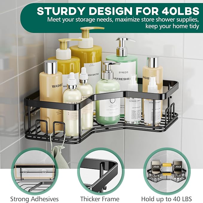 MAXIFFE Corner Shower Caddy (Black XL - 5 Pack)