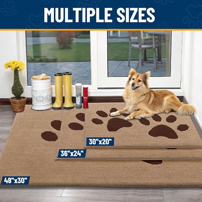 Smiry Dog Door Mat for Muddy Paws, Absorbs Moisture and Dirt, Low-Profile Entryway Mat with Non-Slip Backing, Entry Indoor Outdoor Doormat for Inside Floor (70x24 Inches, Beige, Paw