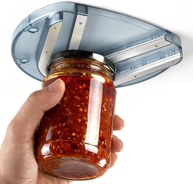 Mount-on Cabinet Jar Opener for Weak Hands,Seniors with Arthritis,Double U Shaped Grooves Grip Bottle Opener for Any Size Lid,304 Stainless Steel One-Handed Can Opener Tool for Home Assistance,Blue