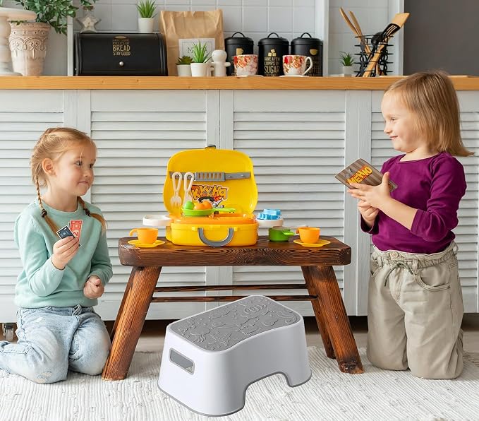 2 Pack Step Stool for Kids, Cute Sea Animals Toddler Kids Step Stool Stackable Non-Slip Safety Foot Stool for Kitchen Bathroom and Toilet Potty Training (Gray)