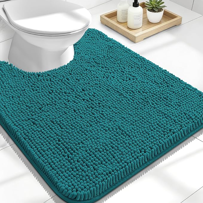 OLANLY Toilet Rugs U-Shaped 24x20, Extra Soft Absorbent Chenille Contour Bathroom Rugs for Toilet, Dry Quickly, Machine Washable, Non-Slip Bath Mat, Deep Lake