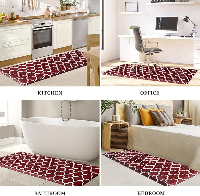 WISELIFE Anti Fatigue Floor Mat - 4/5 Inch Thick Kitchen Mat Non Slip Waterproof Heavy Duty Ergonomic Comfort Mat Durable for Home, Office, Sink, Laundry,(24" x 70", Red)