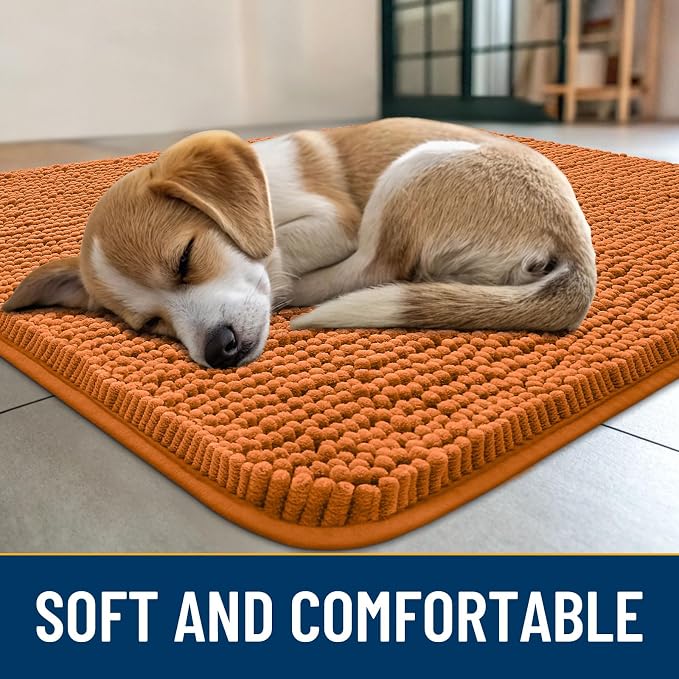 Smiry Dog Door Mat for Muddy Paws 59x35, Absorbent Dirt Trapper, Non-Slip Washable Chenille Entryway Rug for Inside Floor, Clay, Classic Solid
