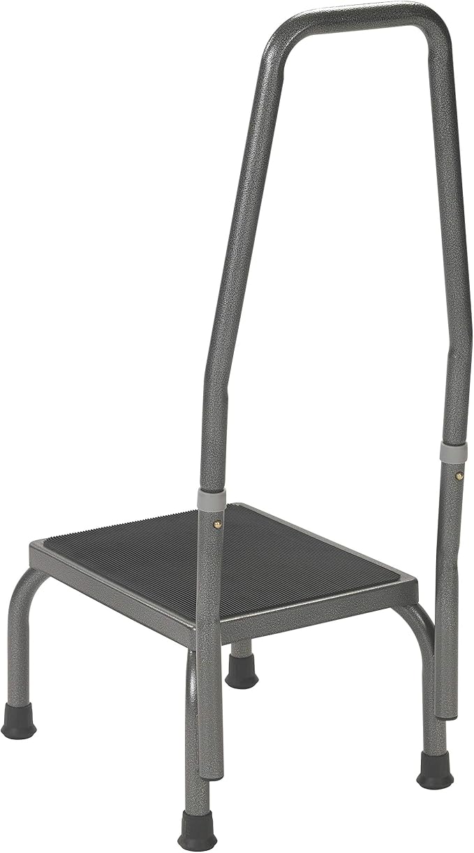 Drive Medical 13031-1SV Bariatric Step Stool with Handrail, Silver Vein