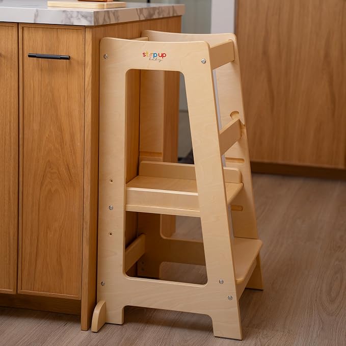 Stepup Baby Toddler Step Stool - Adjustable Height Kids Helper Step Stool, Durable, Non-Slip Platform for Bathroom Sink & Kitchen Counter, Toddler Tower for Exploration and Growth - Natural