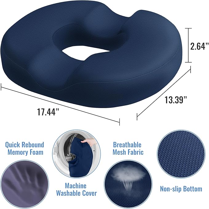 CloudBliss Donut Pillow Stadium Seat Cushion for Tailbone Pain Relief and Hemorrhoids, Memory Foam Seat Chair Cushion, Portable Seat Cushions for Bleachers, Car, Home & Office