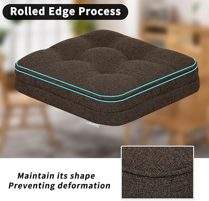 GOFORIT Chair Cushions Set of 2,Tufted Shredded Memory Foam Chair Pads, Non-Slip Seat Cushions with Removable Cover, 16'' x 16'', 2 Pack,Brown