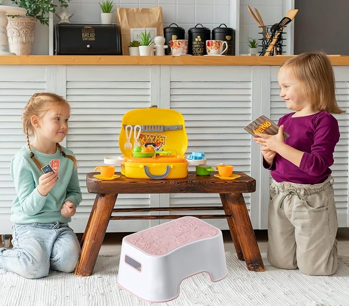 Step Stool for Kids, Cute Design Toddler Kids Step Stool for Kitchen Bathroom and Toilet Potty Training, Sturdy and Lightweight Non-Skid Safety Foot Stool (Pink)