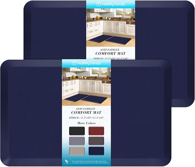 HappyTrends 2 PCS Kitchen Mat Cushioned Anti-Fatigue Floor Mat, Heavy Duty Ergonomic Comfort Foam Standing Mat, Waterproof Non-Slip Kitchen Rugs for Home, Office, Laundry,Navy