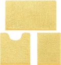 HOMEIDEAS 3 Pieces Bathroom Rugs, Ultra Soft Non Slip Absorbent Chenille Toilet Bath Mat Set (Yellow)