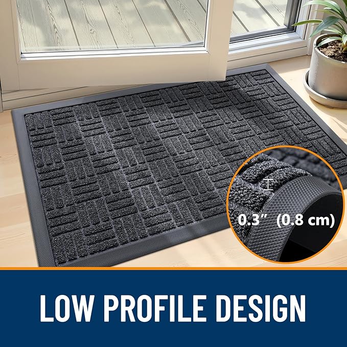 OLANLY Front Door Mat Outside Entrance 71x47, Absorbent, Heavy Duty Sturdy Natural Rubber Doormat Indoor Outdoor, Non-Slip, Stain and Fade Resistant, Low Profile Floor Mat for Entryway, Black Gray