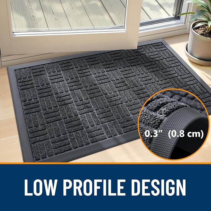 OLANLY Front Door Mat Outside Entrance 47x17, Absorbent, Heavy Duty Sturdy Natural Rubber Doormat Indoor Outdoor, Non-Slip, Stain and Fade Resistant, Low Profile Floor Mat for Entryway, Black Gray