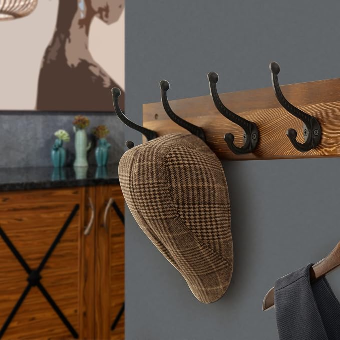 WEBI Rustic Coat Rack Wall Mount,35.43" Long 8 Cast Iron Coat Hooks Wall Mounted,Heavy Duty Wall Coat Hanger Hooks for Hanging Coats,Clothes,Brown,2 Packs