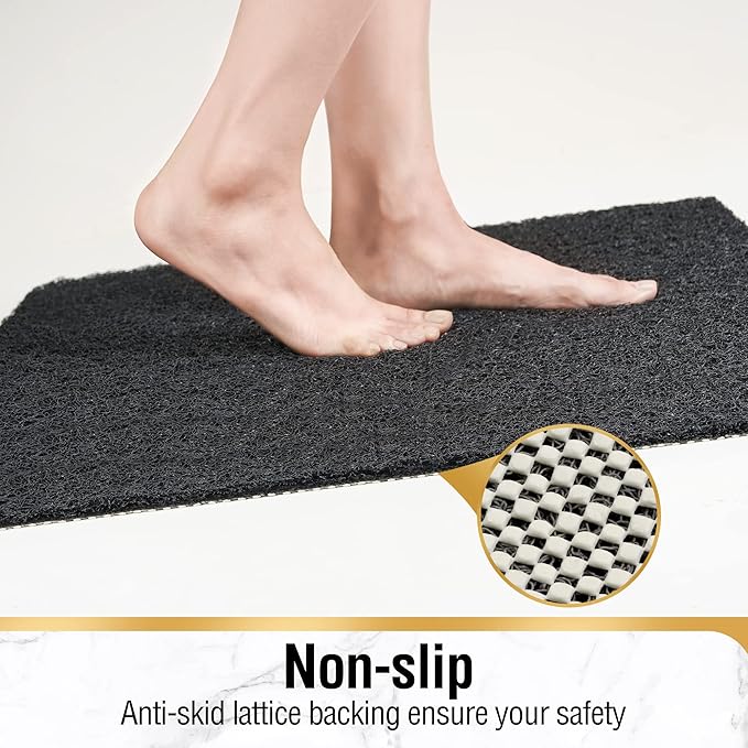 HITSLAM Non Slip Bathtub Mat 40 x 16 Inch, Extra Long Bath Mat for Tub, Soft PVC Loofah Shower Floor Mat with Drain, Quick Drying Bathroom Tub Mat for Wet Area, Without Suction Cup, Black