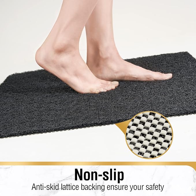 HITSLAM Non Slip Bathtub Mat 40 x 20 Inch, Extra Long Bath Mat for Tub, Soft PVC Loofah Shower Floor Mat with Drain, Quick Drying Bathroom Tub Mat for Wet Area, Without Suction Cup, Black
