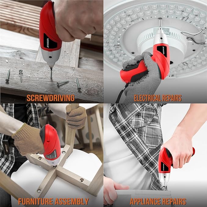 Hi-Spec 19pc 3.6V USB Small Power Screwdriver & Home DIY Tool Kit Set. Cordless & Rechargeable Electric Screwdriver and Compact Hand Tool Box Set,Red