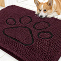 OLANLY Dog Door Mat for Muddy Paws 30x20, Paw Print Design, Absorbs Moisture and Dirt, Absorbent Non-Slip Washable Doormat, Quick Dry Chenille Mud Mat for Dogs, Entry Indoor Entryway Carpet, Russet