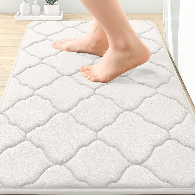 OLANLY Memory Foam Bath Mat Rug 30x20, Ultra Soft and Absorbent Bathroom Rugs, Non-Slip, Comfortable, Machine Washable Bath Carpet for Bathroom Floor, Tub, Shower and Home Decor Accessories, Cream