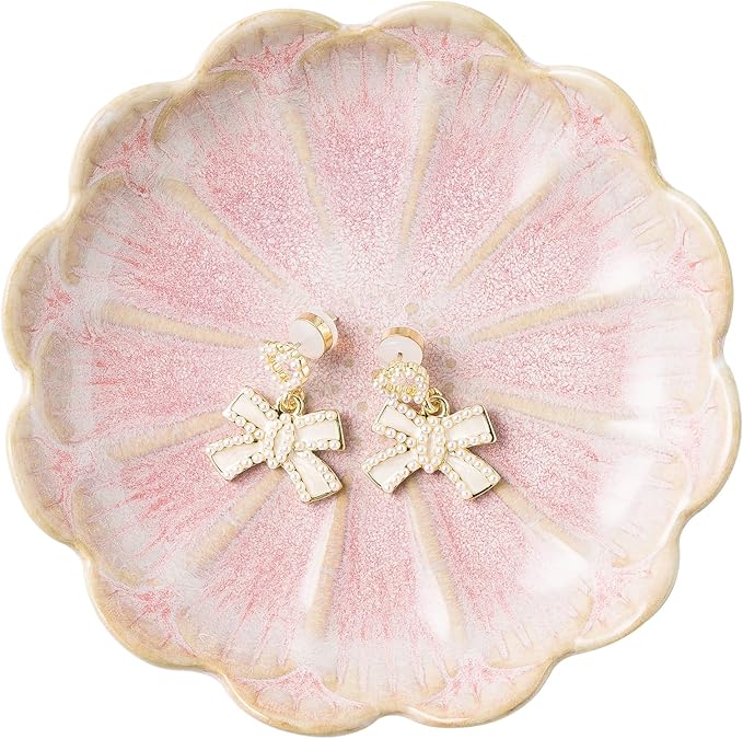 BEUNAIZER Jewelry Dish Tray, Ring Dish, Ceramic Trinket Tray, Key Bowl, Decorative Plate, for Friends Sisters Daughter Mother (Pink)