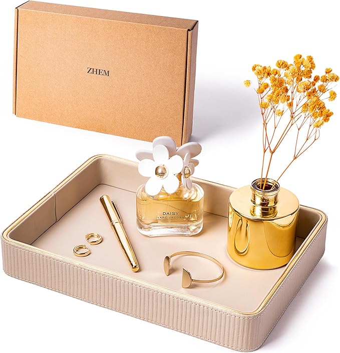 Nightstand Tray Perfume Tray Valet Tray Night Stand Bedside Organizer| Perfume Organizer Catchall| Perfume Trays for Dresser Vanity Tray for Dresser Countertop| Perfume Holder (Beige)
