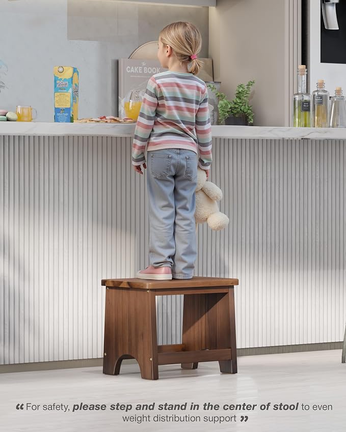 FANATU 13'' Wooden Step Stool, Non-Slip One Step Stool for Adults, Portable Heavy Duty Design with 550lbs Capacity, Nonslip & Durable Construction (Rich Walnut, 13in Height)