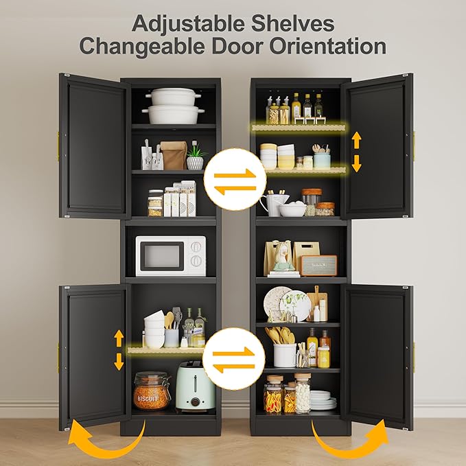Ckzbx Tall Narrow Storage Cabinet 66.93" H Tall Bathroom Cabinet Metal Pantry Cabinets, 4 Adjustable Shelves for Kitchen, Home Office, Living Room, Dinning Room (16 inches Wide Black)