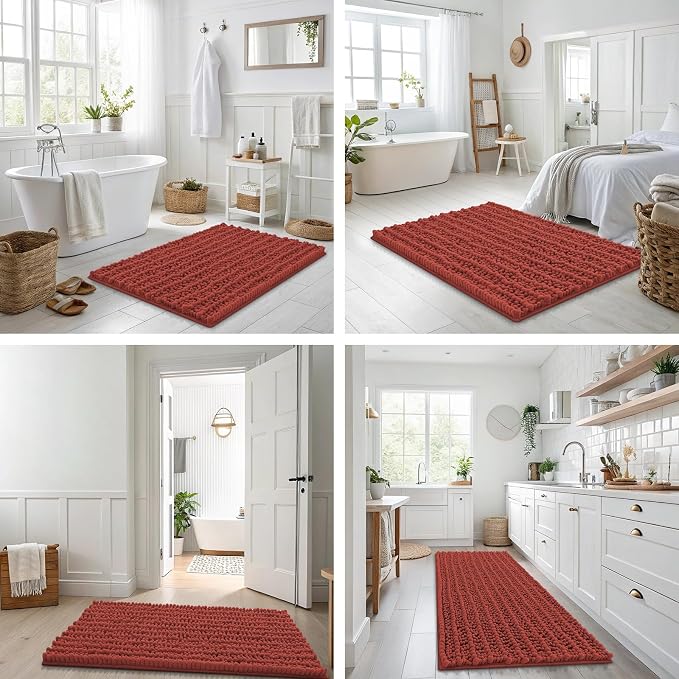 Smiry Bathroom Rugs Mat 36x24, Extra Soft Absorbent Chenille Bath Rugs, Non Slip Rubber Backing Machine Washable Quick Dry Bath Mats for Bathroom Floor, Tub, Shower, Home Decor Accessories, Maple Red