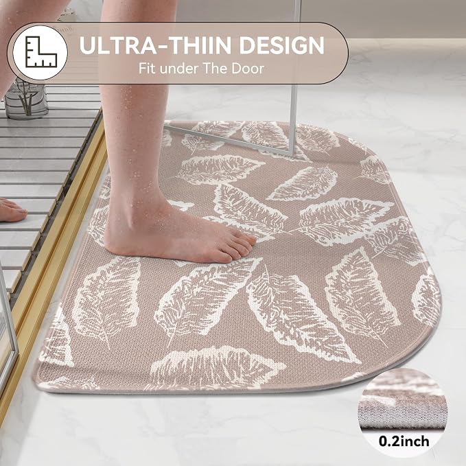 YDKGL Half Circle Bath Mat, Thin Bathroom Rugs Fit Under Door Quick Dry Non Slip Washable Bathroom Mat with Rubber Backing, Absorbent Half Round Shower Rug