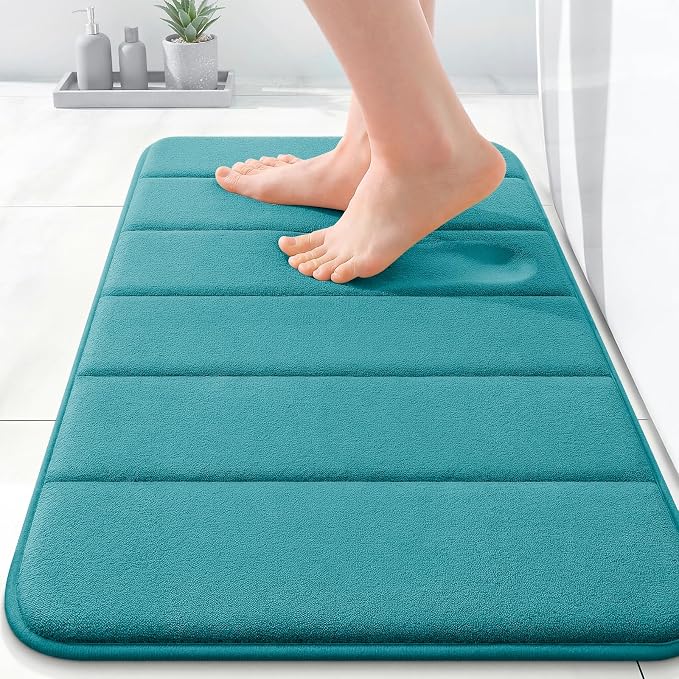 OLANLY Memory Foam Bath Mat 24x16, Super Soft Absorbent Bathroom Rugs, Quick Dry, Machine Washable Shower Floor Rugs, Bathmat Carpet, Bathroom Home Decor Accessories, Deep Lake
