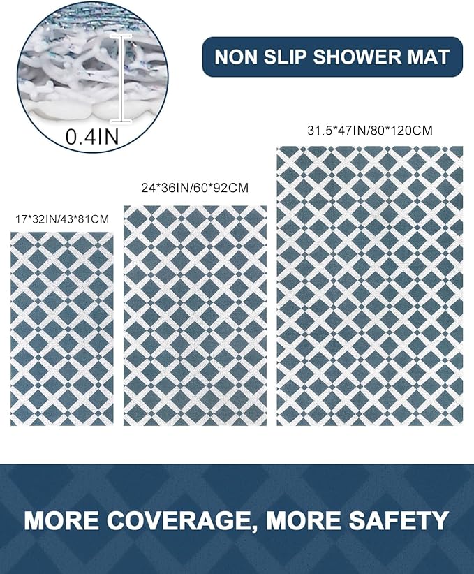 Shower Mat Non Slip - Quick Drying Anti Slip Shower Mats for Inside Shower, Soft PVC Loofah Foot Scrubber Mat, Extra Large Bath Mat for Shower, Tub, Bathroom, Floor, Kitchen, Home, Pool, Hotel