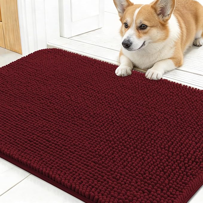 OLANLY Dog Door Mat for Muddy Paws 30x17, Absorbs Moisture and Dirt, Absorbent Non-Slip Washable Doormat, Quick Dry Chenille Mud Mat, Entry Indoor Entryway Carpet for Inside Floor, Caramel Russet
