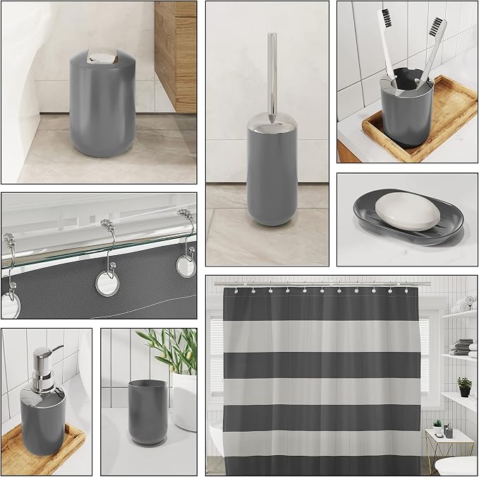 Clara Clark Bathroom Set - Gray Bathroom Accessories Set, 20PC Bathroom Accessory Set, Shower Curtain Set with Liner, Toothbrush Holder, Soap Dispenser, Soap Dish, Toilet Brush Holder, and Trash Can