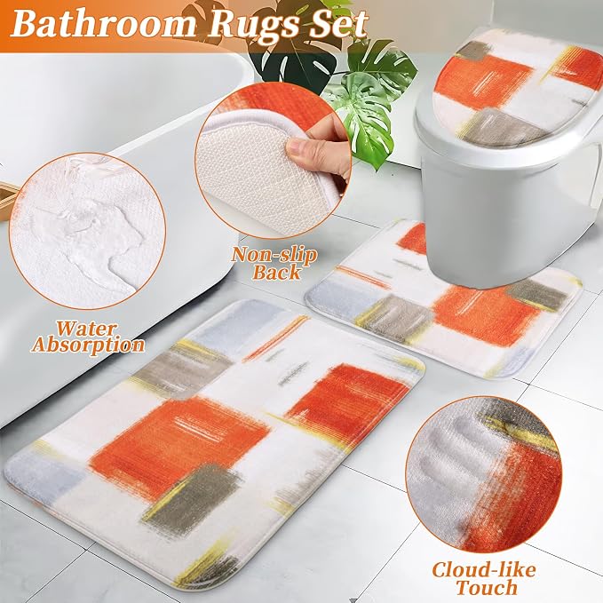 XLHOMO Bathroom Accessories Set - 26PCS Orange Bathroom Set, Luxury Bathroom Accessory Set with Shower Curtain and Rugs and Bathtub Mats for Home